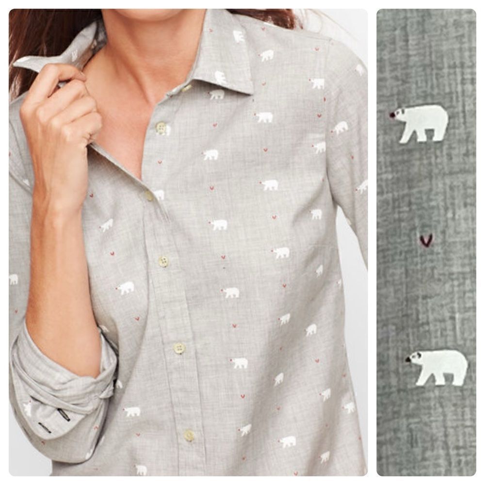 Talbots Classic 100% Cotton "Polar Bear" Button Down Top -- S